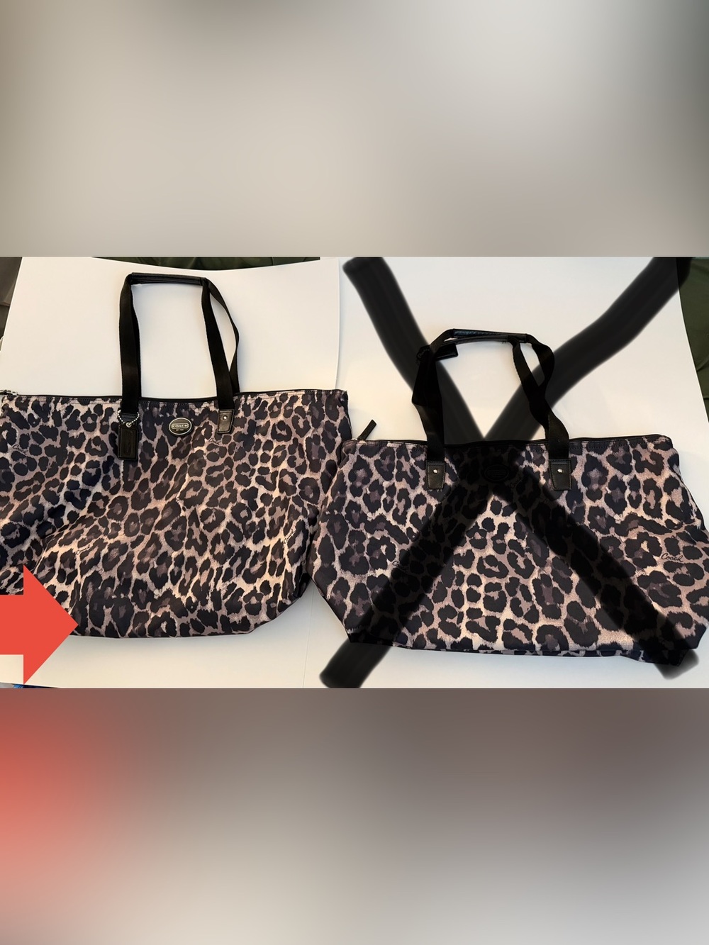COACH large, nylon,packable, black/grey ocelot print tote bag. UEC. Amazing bag! - Picture 11 of 16